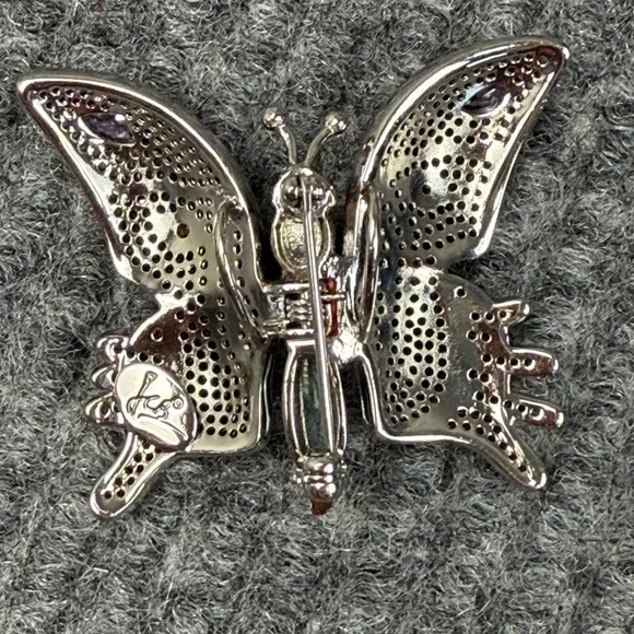Butterfly Brooch Silver Tone Multicolored Rhinestone Gemstones - Picture 2 of 13